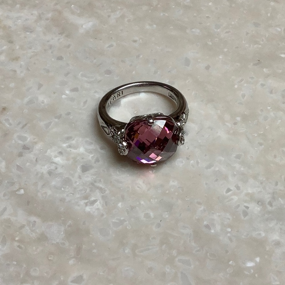 😍Tacori 925 Silver & Faux Pink Tourmaline Ring W/ Diamond Accents😍
